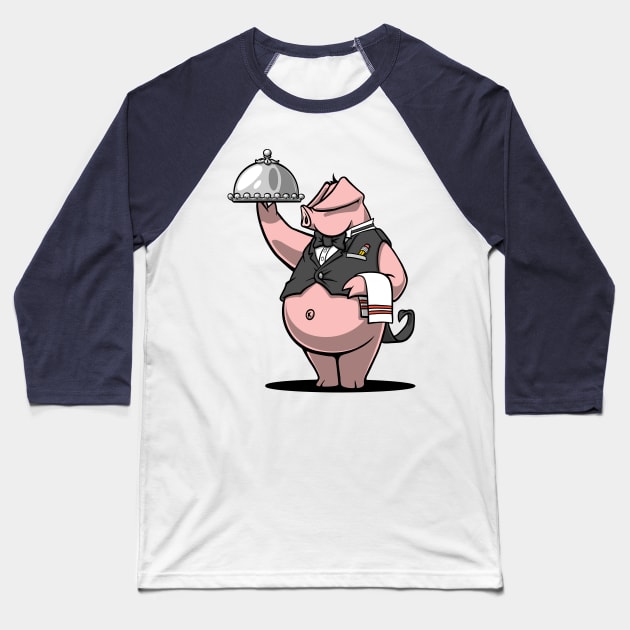 Pablo the Pig - Waiter - Big Appetite Illustration Baseball T-Shirt by Big Appetite Illustration